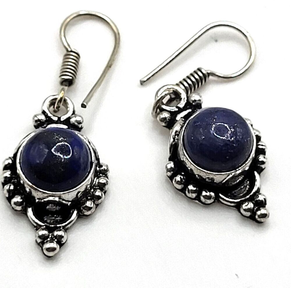 Bohemian Lapis Dangle Earrings 1.5in